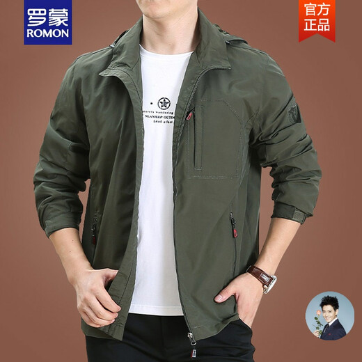 Romon Herrenjacke Frühlings- und Herbstjacke Herren Lose großer Frühlings- und Herbstkleidung im Freien im Freien im Freien Frühling und Herbst Herren Top 9898 [Military Green] Abnehmbarer Hut-No zusätzlicher Preis plus Samt 4xl