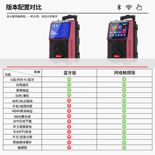 Konka square dance audio with display screen wireless microphone home ktv singing karaoke karaoke machine touch all-in-one live video home Bluetooth outdoor trolley speaker touch version + 2 microphones