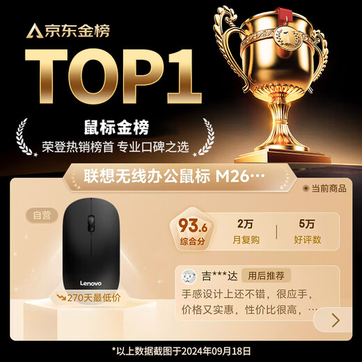 联想（Lenovo）无线鼠标 办公鼠标便携鼠标 笔记本鼠标 电脑鼠标 M26黑 带无线2.4G接收器