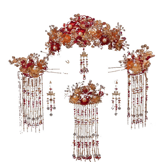 DR-FLVVS Fat Donglai's same style phoenix crown Xiamei headdress Chinese style bride Xiuhe 2024 new style atmospheric front and rear hair crown wedding eyebrow model phoenix crown suit + ear clip