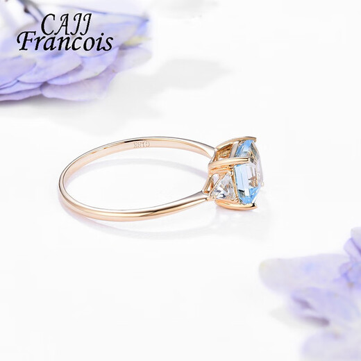 CAJJ Francois aquamarine ring, natural colored gemstone jewelry, 18k gold inlaid ring for women, gemstone 1.2 carat, proposal gift, size 14