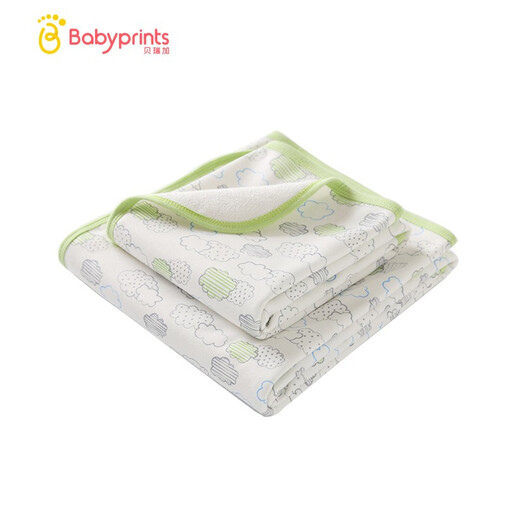 Berriga baby urine septum can wash baby bedwetting newborn bed sheet care mat Aunt pad waterproof breathable bamboo fiber white background green cloud large size 1 piece (about 100*72cm)