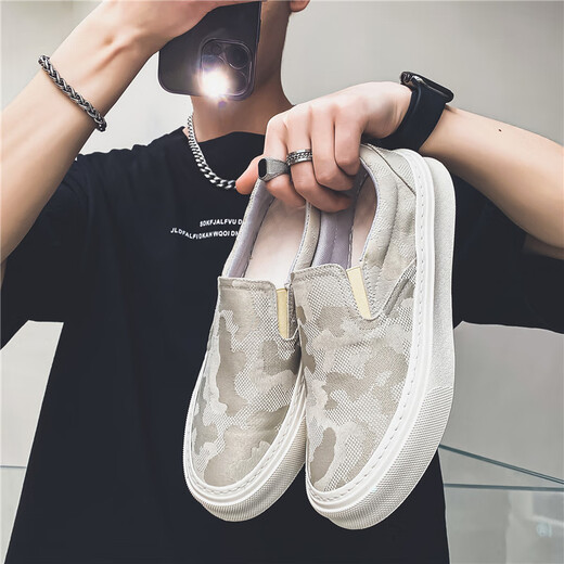 dkcci一脚蹬男鞋春夏季透气休闲运动软低帆布板鞋青少年潮流百搭懒人鞋 灰绿 42