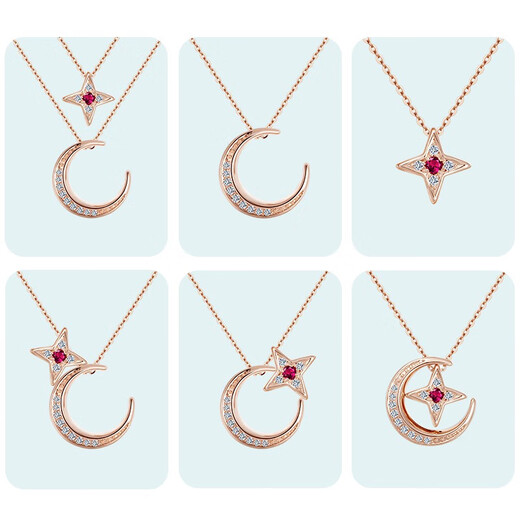 Chiba Jewelry 18K Gold Ruby Diamond New Pendant Star and Moon Pendant Colorful Gold Pendant as a Birthday Gift for Your Girlfriend 18K Gold Pendant