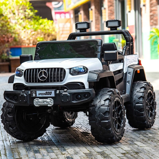 技速超大号儿童电动车双人可做1到5岁宝宝遥控玩具童车小孩可驾驶四驱 A烤漆黑四驱：12V10+软座+全功能