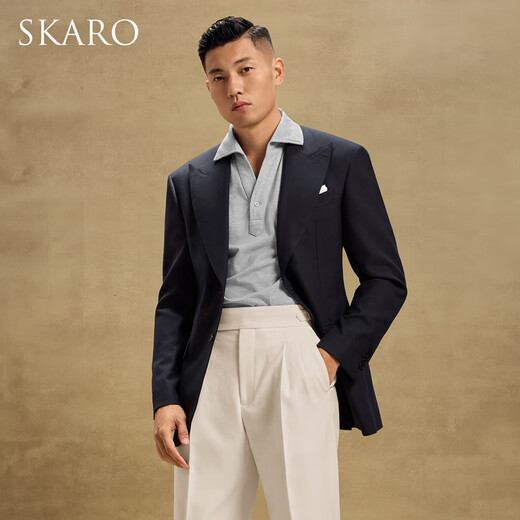 
SKARO [with wool, easy to care] Casual suit jacket for men in spring and autumn widened lapel collar singles Navy blue SKV1061 52