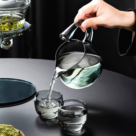 Jiewu lazy person automatic tea making artifact tea set set for home light luxury high-end glass kung fu teapot office tea drinking tea set for ascending lazy person (ash) 1 piece