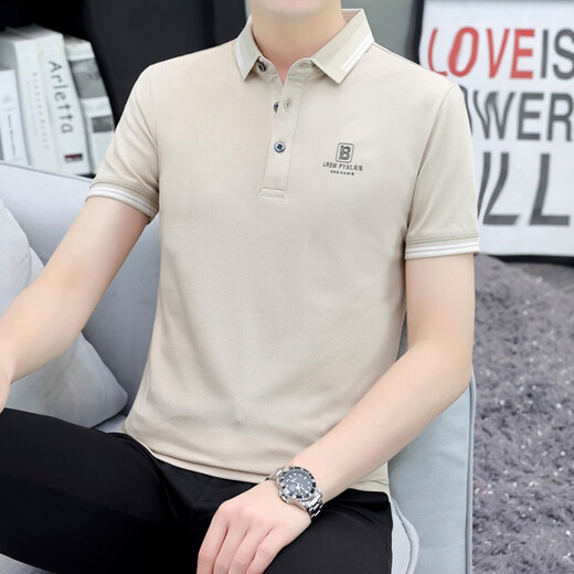 ZZANG / INS LUX LUXE LUXE LUXE MARQUE POLO CHIRT CHIRT CHIRT MEN'S NOUVEAU T-SHIRT BUSING LOBE BUSINE CASBOST COST OFFRY A12356M APPRICOT COLOR 2XL (recommandé 145-165jin [Jin est égal à 0,5 kg]))