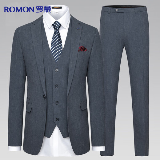 Luo Meng suit men's three-piece slim professional formal suit business groom's suit wedding dress men's suit