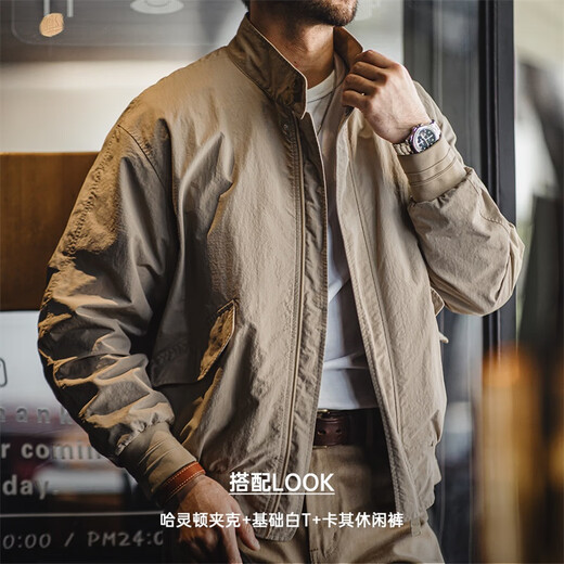 Madden Workwear American Retro Harrington G9 Stand Collar Jacket Men's Autumn Light Outdoor Ami Khaki Men's Casual Jacket Light Khaki (Loose Version) L