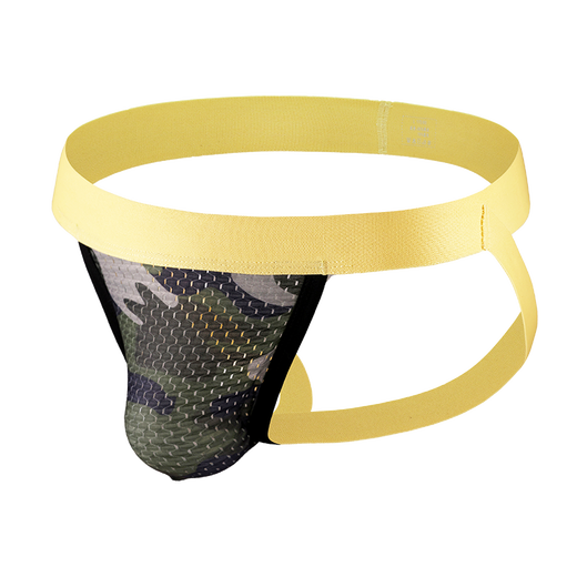 Movik's new men's underwear camouflage thong, ice silk hollow sexy low-waist elastic men's double thong underwear, black 1 pair M