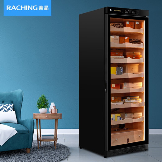 Meijing (raching) C380A solid wood constant temperature and humidity cigar cabinet humidifier compressor precision constant temperature and humidity cigar humidifier humidor household starry sky black (Spanish cedar wood shelf)