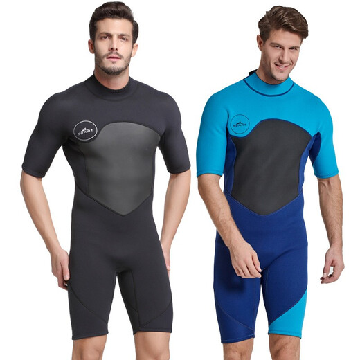 SBART new wetsuit men's one-piece 2MM short-sleeved neoprene thickened warm surfing snorkeling winter swimsuit 1069 black L