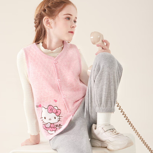 Hello Kitty儿童马甲秋装纯棉女童背心宝宝内穿打底外穿513090粉色130