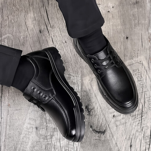 Happy Event Lederschuhe für Männer vielseitige Schnür-up-Geschäft formelle Freizeitschuhe Leichte runde Zehen Daddy Schuhe 6627 Schwarze Single-Layer 38