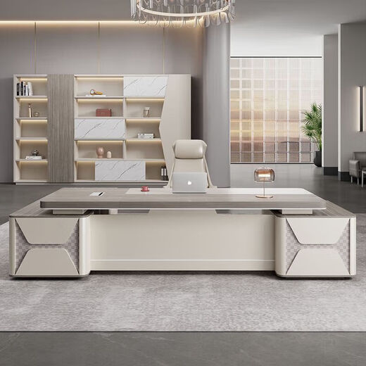 Boss desk office desk, simple and modern executive desk, light luxury office furniture, aluminum alloy with Bafangcai style decoration, 2.0 meters luxury double cabinets