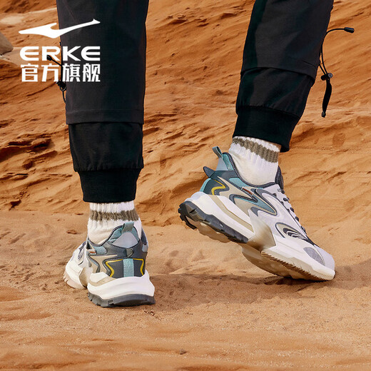 Hongxing Erke casual shoes men's rubber non-slip shock absorbing soft sole comfortable and versatile sports shoes men's shoes [Congjun] Carbon gray/Yunmu gray 42