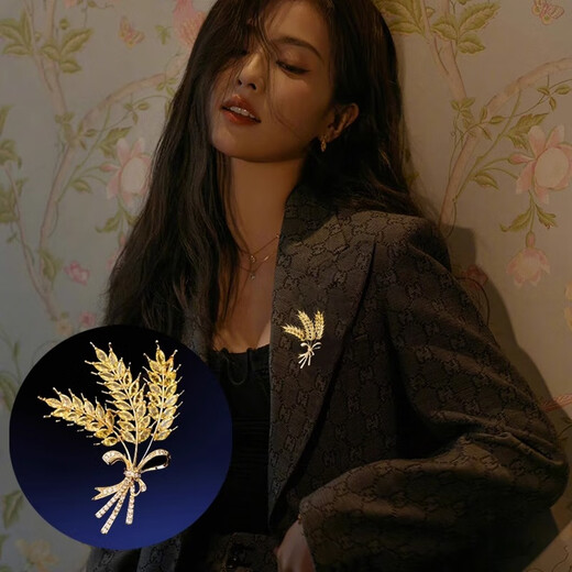 Core luxury golden wheat ear brooch, high-end women's design, 2025 new suit jacket accessories, trendy barley corsage brooch, autumn harvest wheat ear brooch