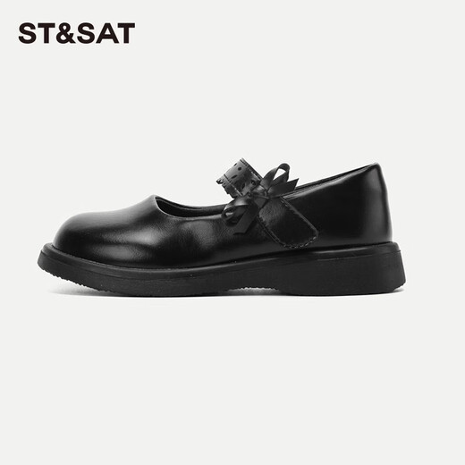 Samstag Kinderschuhe Frühlings- und Herbstmädchen weiche alleinige Performance Schuhe Schwarze kleine Lederschuhe Fashion Prinzessin Schuhe Britisch Stil Schwarz 35