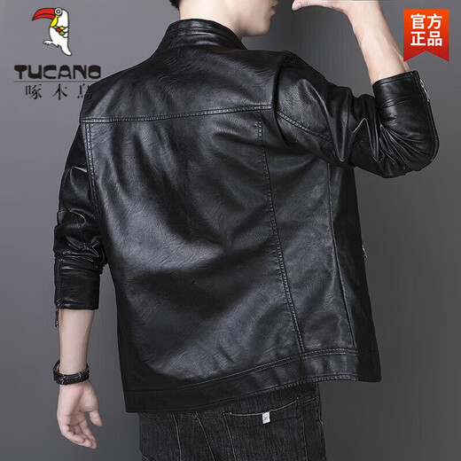 Woodpecker (TUCANO) Veste en cuir Veste pour homme 2025 Nouveau printemps, automne et hiver Veste en cuir de moto en velours Veste pour homme 609 Noir XL 120-140Jin Jin équivaut à 0,5 kg