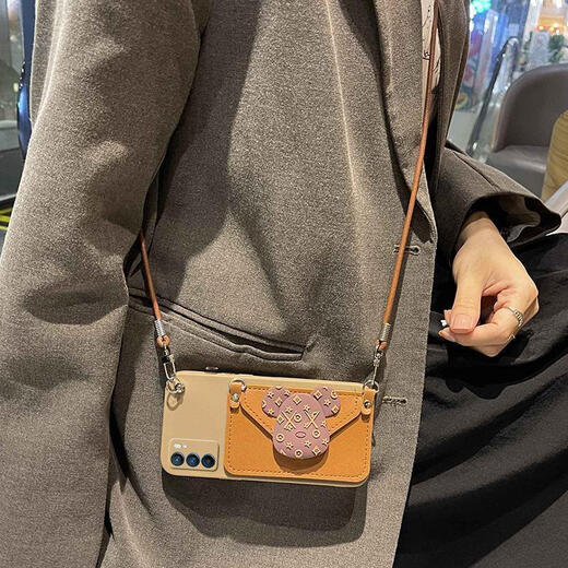 Lu Chun Fashionable Violent Bear Huawei nova8/7 mobile phone case mate40 card coin wallet p30 crossbody lanyard P50 brown shell + violent bear + oblique rope Honor 30