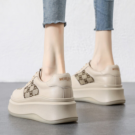 Duke Heaney brand sports casual fashion dad shoes for women 2025 new thick-soled platform wedge heels light luxury versatile sneakers for women Kuqi HDCK apricot 35