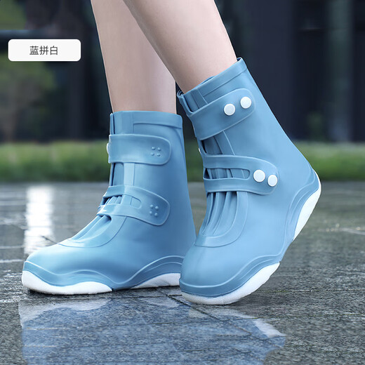 Zhewei Rain Shoes Cover Adult Men and Women Waterproof Boots Cover Double Sole Anti-Slip Shoes Cover Thickened Wear-resistant Rainy Day Foot Cover Water Shoes White [Double Sole + Thickened Wear-resistant] Size 34-3634-36 (Purchase according to the length of the sole) '