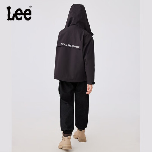 Lee Children's Jacket 2025 Autumn New Men's and Women's Clothes Three-Proof Outdoor Hooded Jacket Three-in-One Top Black Upgraded 140 cm