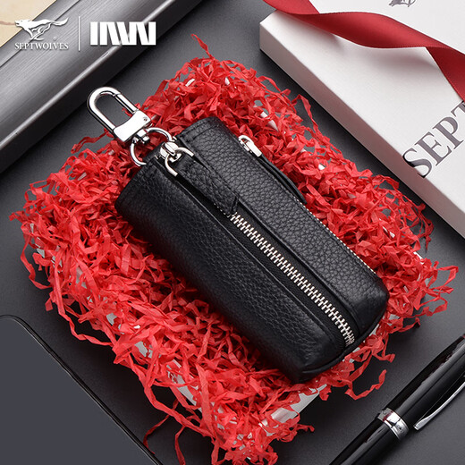 Sieben Wolves Herrenschlüsselbeutel Leder Reißverschluss Coupon Wallet Bag Coat Leder Speicher Herrenauto Schlüsselbund Schlüsselkette Schlüsselbeutel Neue Modellstart (Geschenkboxverpackung)