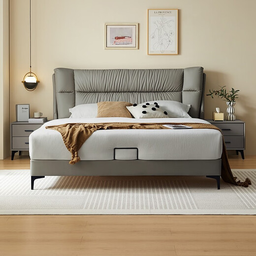 双虎现代简约轻奢猫爪科技布艺床1.8米主卧高端大气奶油风双人床23653 低箱床 【653B】猫爪布标准版1.5*2.0米