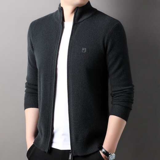 Hengyuanxiang Stricker Strickjäger 2024 Herbst und Winter Neues Männergeschäft 100% reine Woll -Männerjacke und Pullover Trend Black M 170/48/105