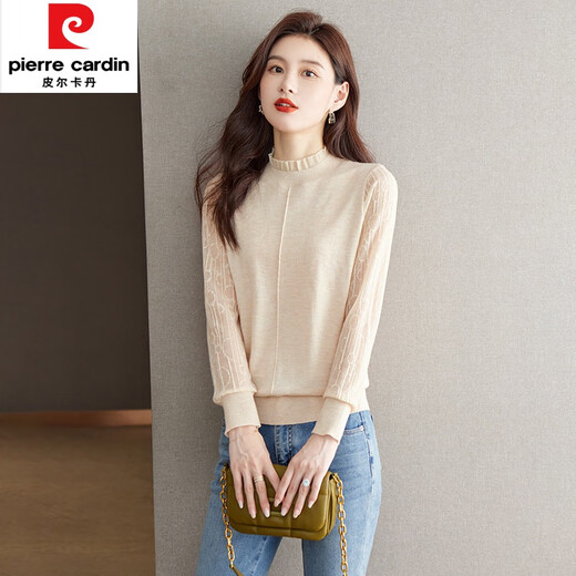 Pierre Cardin Frühling und Herbst Dünne langärmelige Pullover für Frauen Kurzer Herbst und Winter 2025 Neues inneres Spitzen-Basishemd Halbschildkröten-Top 1396 Dunkelgrau M [90-105Jin [Jin gleich 0,5 kg]]