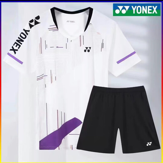 
2025 new spring badminton uniform men and women short-sleeved competition suit quick-drying breathable sports competition training suit 7028 white men's top L