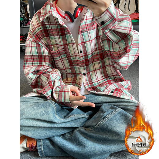 
Shelley Jones American retro trendy plaid long-sleeved velvet thickened shirt men's autumn and winter new lapel versatile shirt jacket CJ9734 orange XL [recommended 125-145Jin [Jin equals 0.5 kg]]