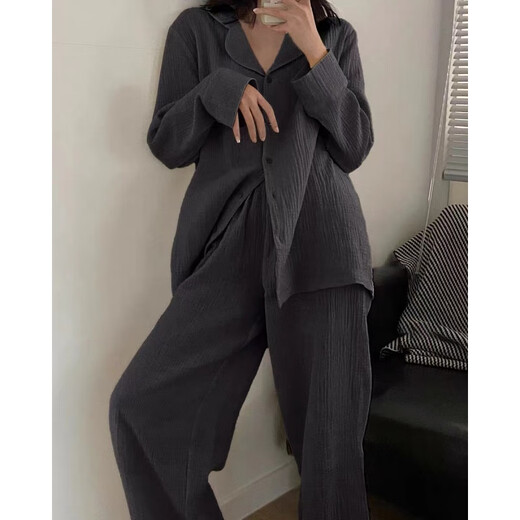 Duoxian Duoxuan koreanischer Stil S-Sensing-Baumwollgarn-Pyjamas für Frauen im Frühling und Herbstfarbe Langarmhosen Casual Lose Home Clothing Set #D-9214T Modell M 75-98jin [Jin gleich 0,5 kg]