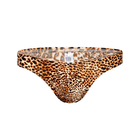 Men's leopard print underwear, men's thong with bulging bag, narrow hem, sexy men's thong, L black