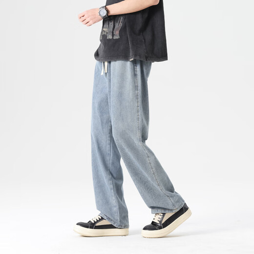 顶峰保罗（Dingfengbaoluo）美式牛仔裤男生秋季直筒裤子宽松休闲阔腿长裤DFK24复古蓝M