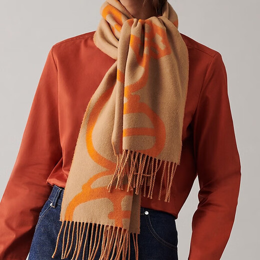 Hermes (HERMES) scarf, horse head cashmere scarf, new buckle and neck cashmere scarf, New Year gift, orange H259078S-07 30*140cm