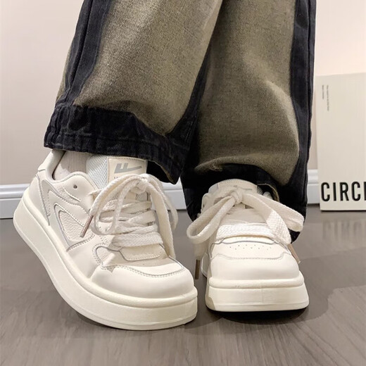 Chaussures féminines Huili, chaussures en cuir et blanc pour femmes, chaussures décontractées polyvalentes, baskets douces, beige-1105 35
