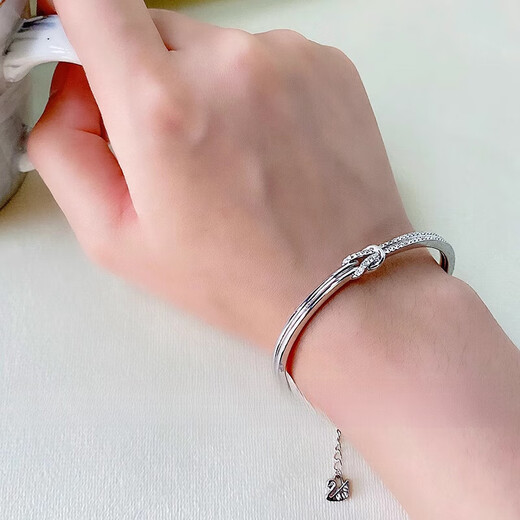 DR-FLVVS Fat Donglai same style pt950 platinum bracelet double row bow silver bracelet bracelet for women simple versatile temperament women platinum