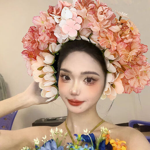 Haiyiduo Quanzhou imitation hairpin flower garland Hanfu silk flower headdress hairpin hair accessory ethnic style photo shoot flower headband female garland 2# red flowers