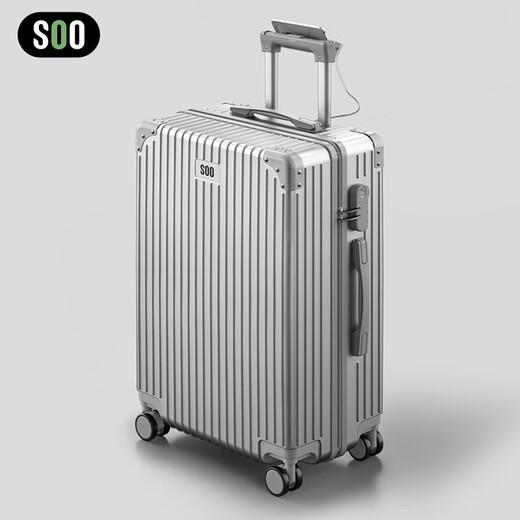 Soo Koffer Multifunktionaler Gepäcktrolley-Fall Student großer Kapazitäts-Reise-Code-Koffer-Tassenhalter Silber 26 Zoll
