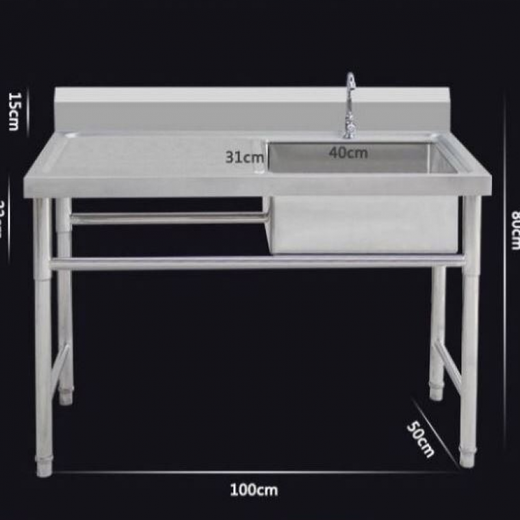 Yuruo commercial stainless steel sink sink vegetable basin with workbench cleaning outdoor simple 1.2 meter wash basin double basin economical 100*50*80 left sink right flat plate