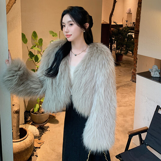 Primary diameter encrypted raccoon fur double-sided braided fur coat for women, short, small, young, Internet celebrity 2025 winter new style, elephant gray, one size fits all Primary diameter encrypted raccoon fur double-sided braided fur coat for women, short, small, young, Internet celebrity 2025 winter new style, elephant gray, one size fits all