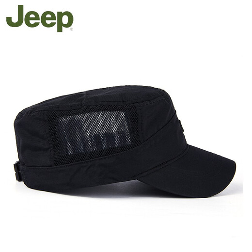 JEEP 吉普帽子男士春季欧美户外休闲遮阳帽平顶网帽钓鱼帽速干帽防晒网眼透气夏季太阳帽 军绿色 可调节均码