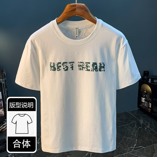 JEEP SPIRIT短袖t恤男夏季宽松薄款趣味印花圆领上衣潮牌时尚休闲百搭体恤 JSW9902白色 M