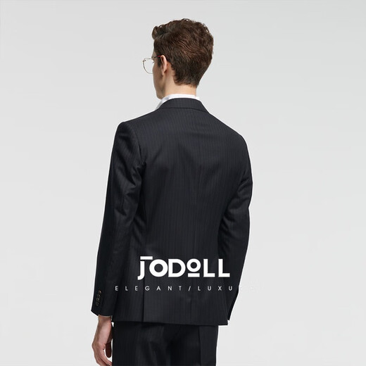 JODOLL乔顿秋季新款西服男绵羊毛高端商务正装竖条纹羊绒西装外套 黑色 2XL 54A