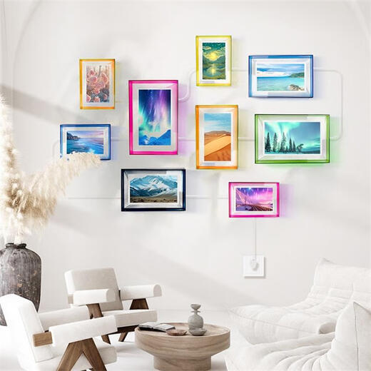 PIN TURAPintura Marco de fotos acrílico Pantalla Xiaoxian Marco de fotos digital a juego Álbum de fotos electrónico Marco de fotos externo Ámbar Naranja Adaptador de 10,1 pulgadas