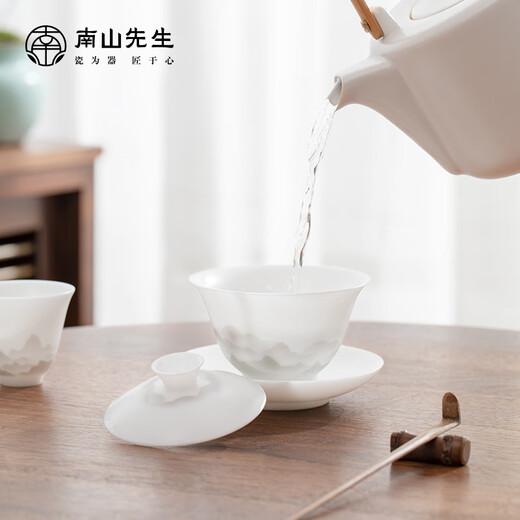 Mr. Nanshan Kung Fu Tea Set Household White Porcelain Sancai Covered Bowl Tea Ceremony Accessories Wuzheng Bingzhong Covered Bowl Bingzhong Jade Porcelain Covered Bowl_Yuanrong Style