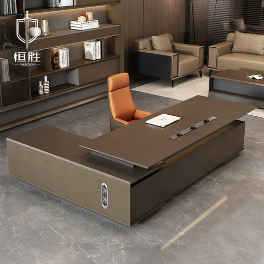 Hengsheng high-end boss desk, simple, modern and light luxury, president desk, chairman's office desk, manager desk and chair combination, 3.2m double cabinet boss desk